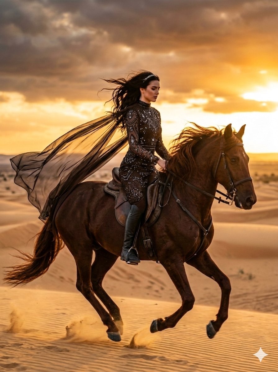 Cinematic Desert Horse Rider AI image template preview