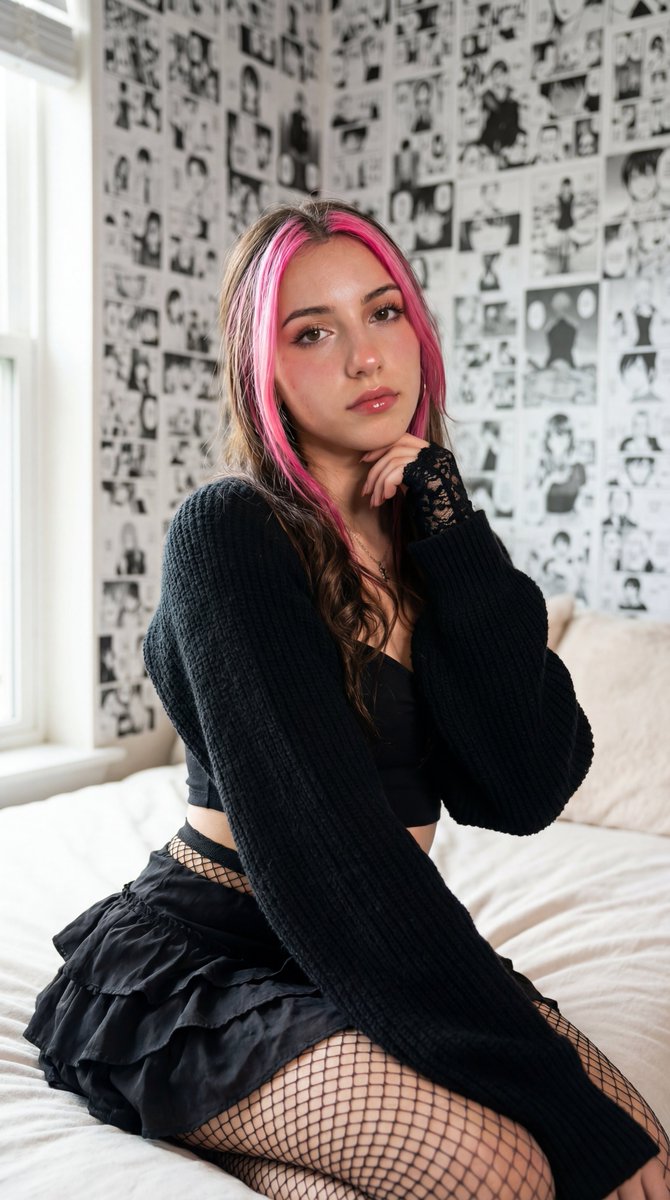 Photorealistic manga-themed bedroom portrait AI image template preview