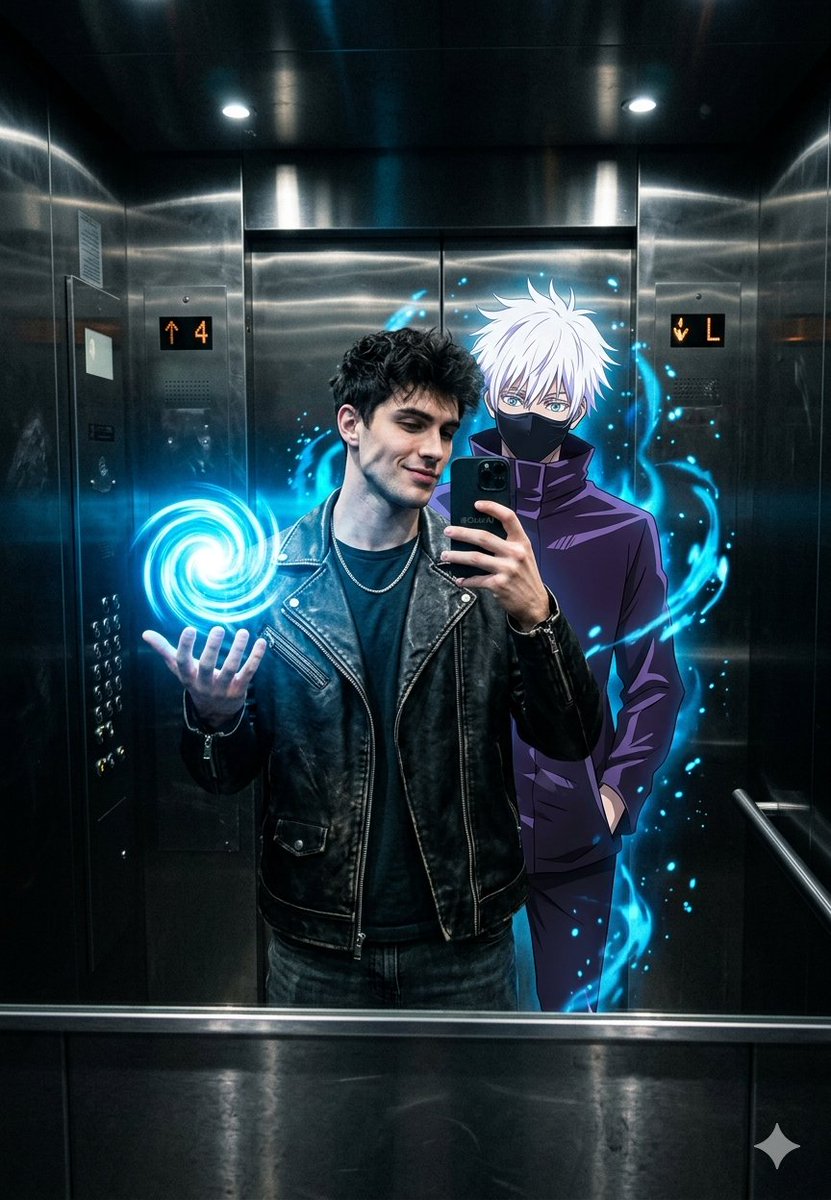 Anime World Elevator Mirror Selfie AI image template preview