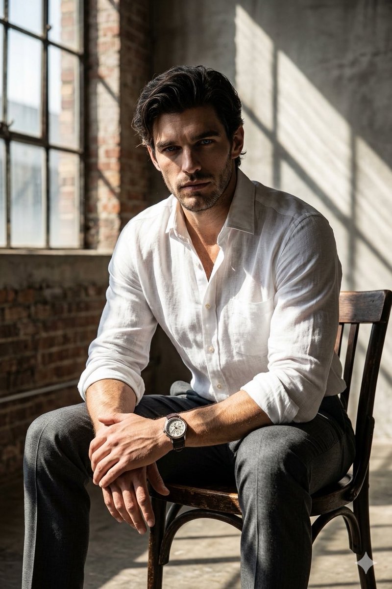 Moody Cinematic Industrial Portrait AI image template preview