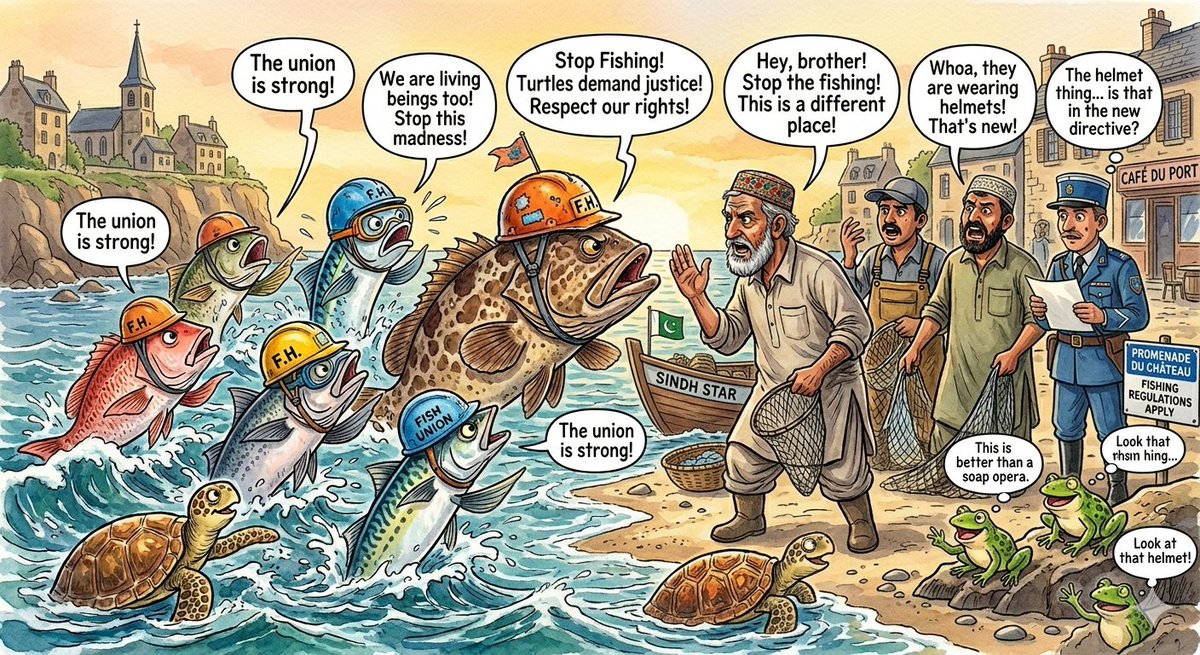 Protesting Fish on a French Seaside AI image template preview