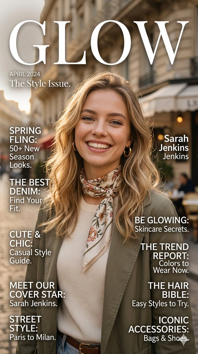 Glow Fashion Magazine Cover Prompt AI image template preview
