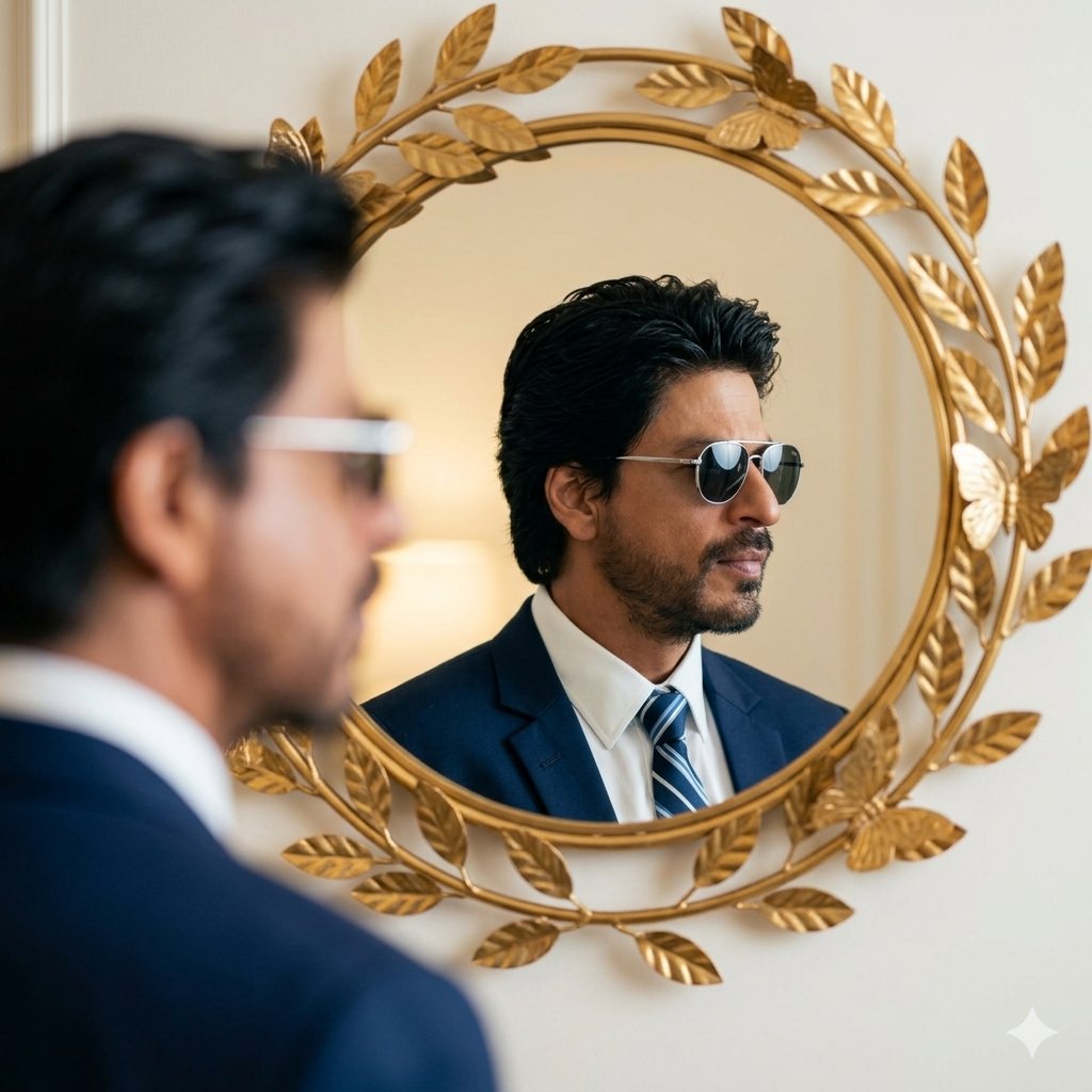 Shah Rukh Khan Reflection Portrait Prompt AI image template preview