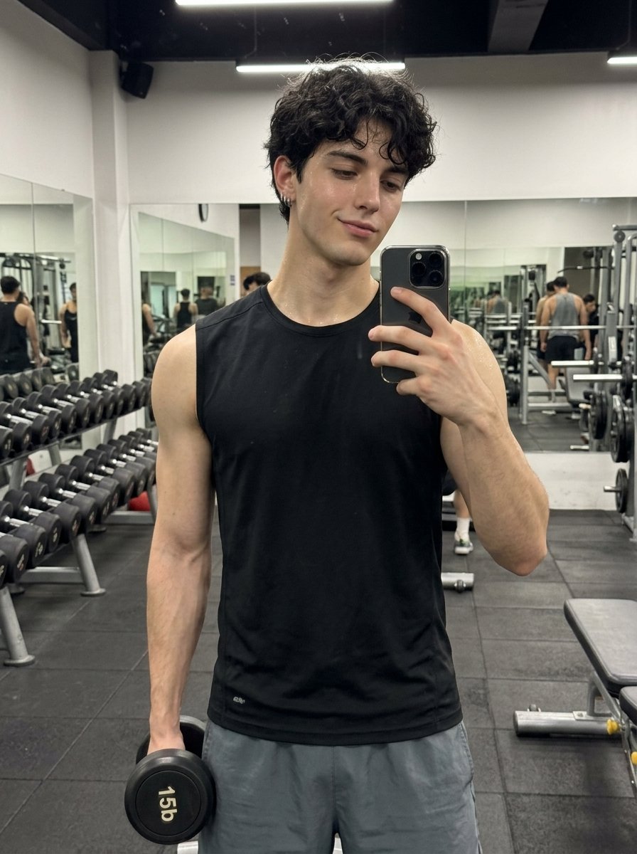 Hyper-Realistic Gym Mirror Selfie AI image template preview