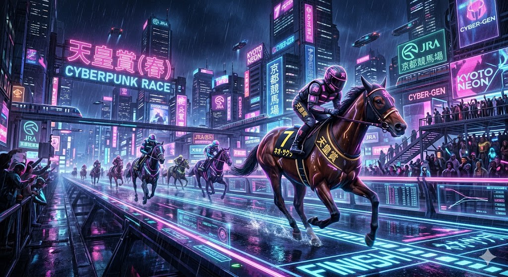 Cyberpunk Horse Racing Illustration AI image template preview