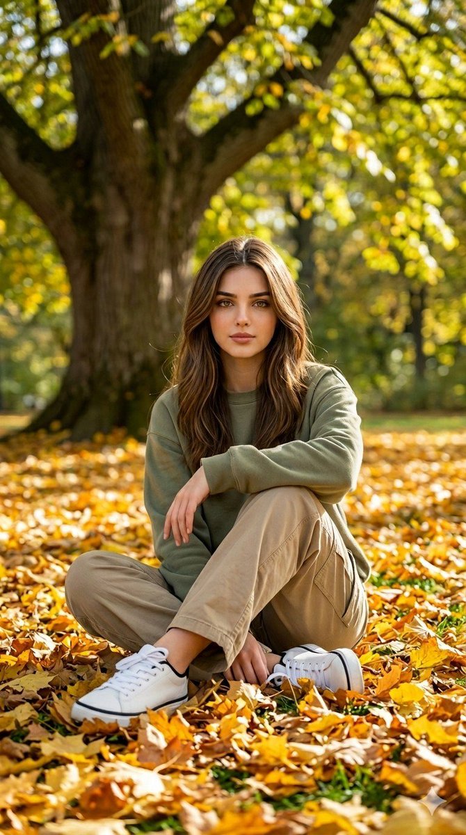 Autumn Park Relaxed Portrait AI image template preview