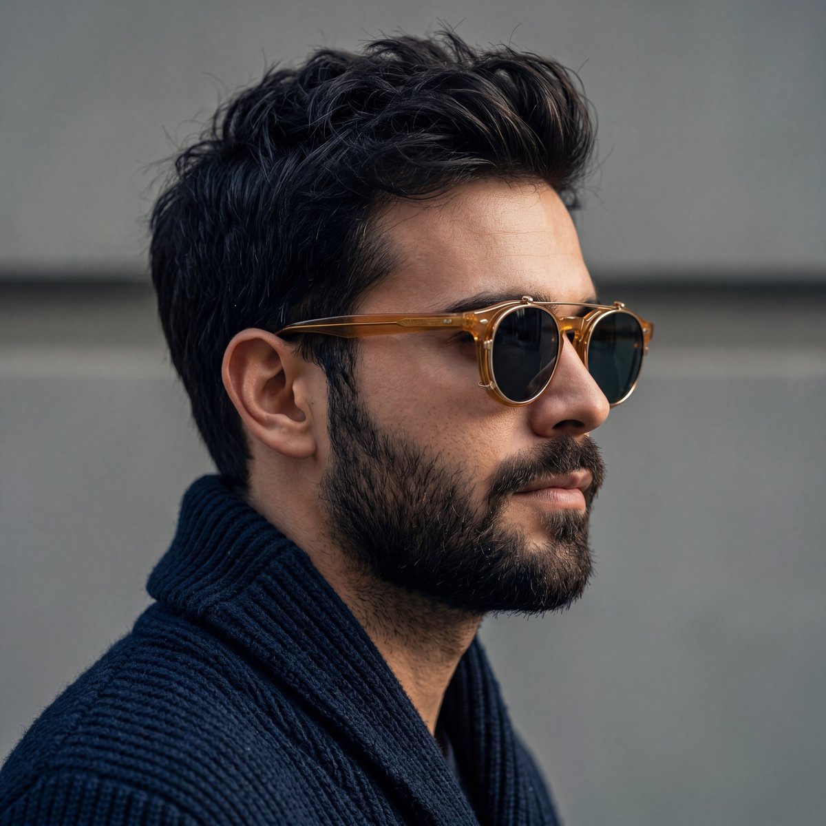 Rugged Side-Profile Portrait with Vintage Eyewear AI image template preview