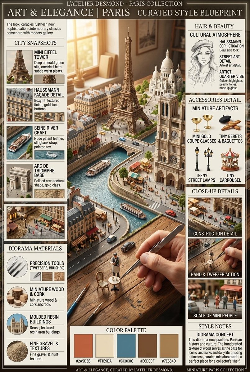 Parisian Diorama Infographic Blueprint AI image template preview