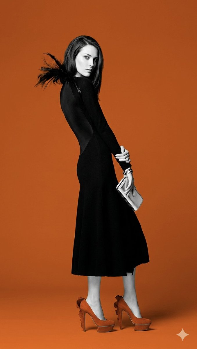 Orange color block fashion portrait AI image template preview