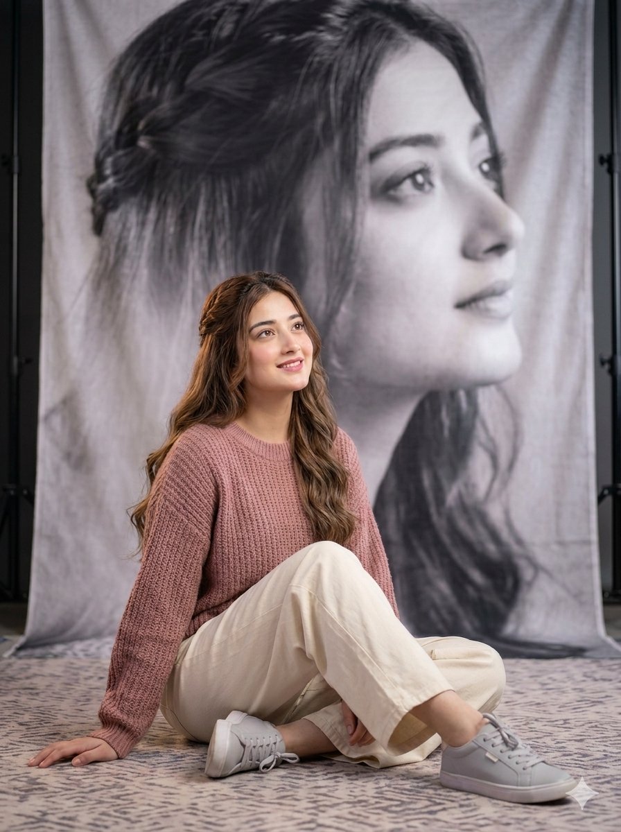 Artistic Floor Seated Portrait AI image template preview