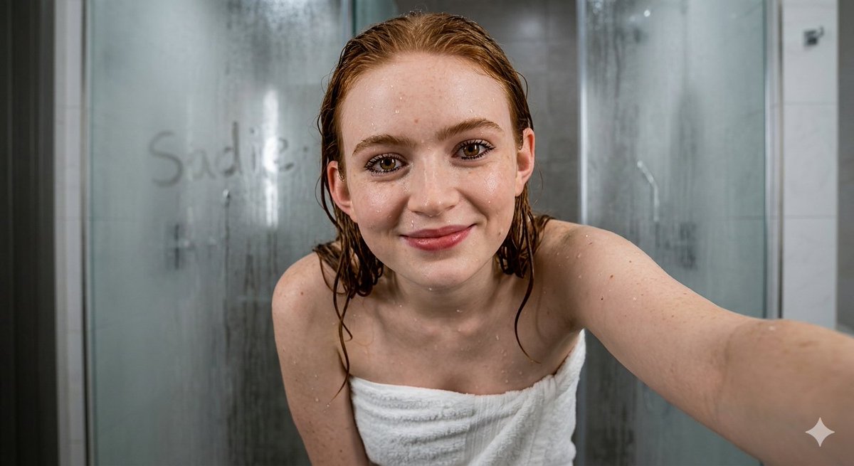Ultra-Realistic Wet Bathroom Selfie AI image template preview