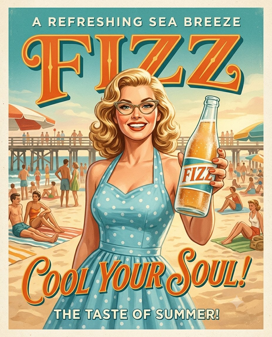 1950s Vintage Soda Advertisement Posters AI image template preview
