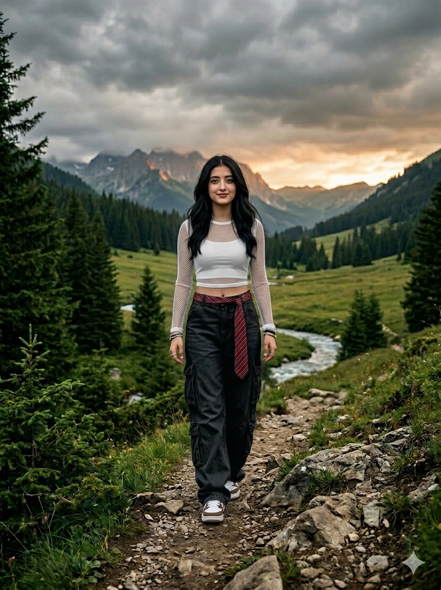 Street Fashion Valley Hike Portrait AI image template preview