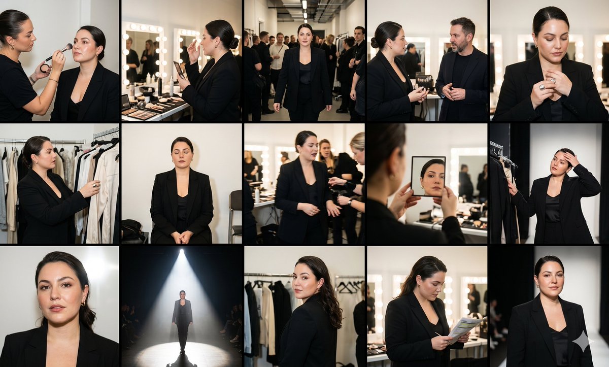 Fashion Week Backstage Contact Sheet AI image template preview