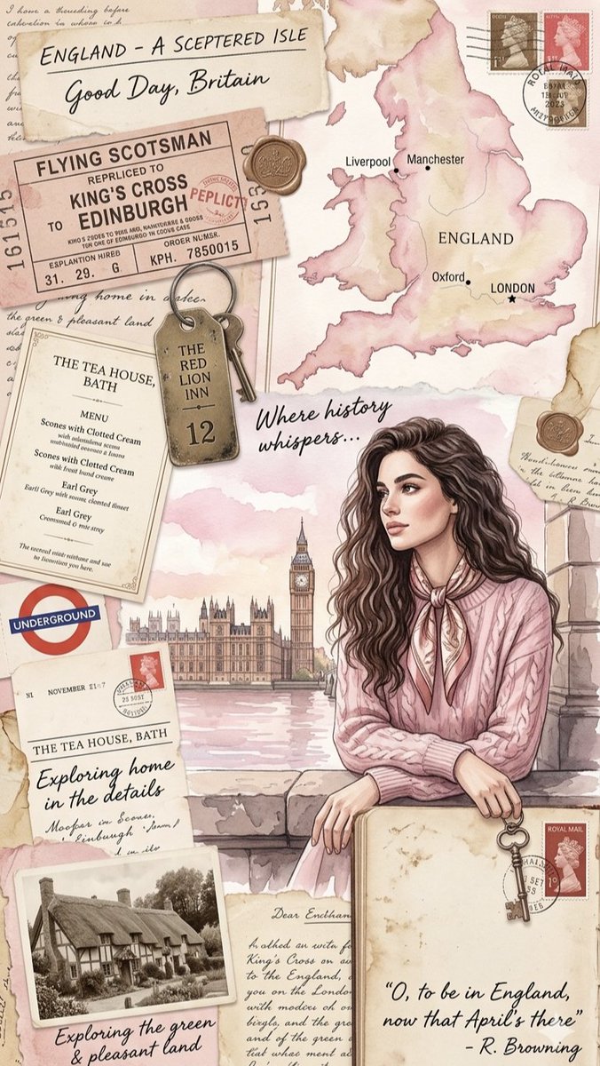 Vintage England Travel Scrapbook AI image template preview