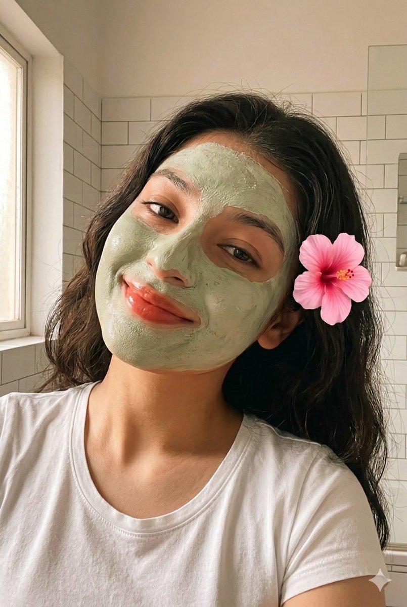 Clay Face Mask Bathroom Selfie AI image template preview