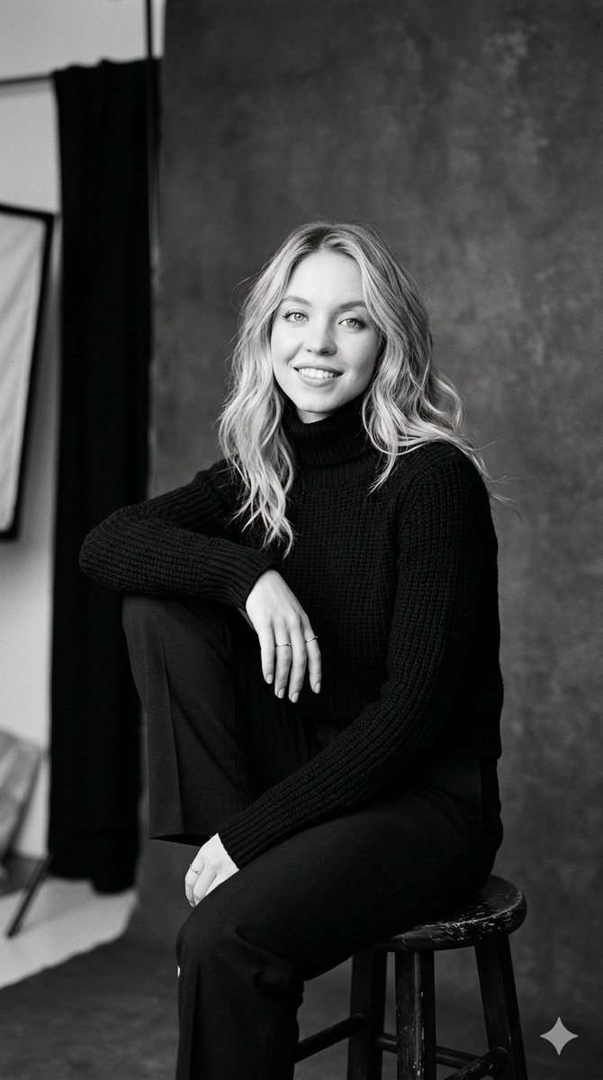 Sydney Sweeney B&W Studio Portrait AI image template preview