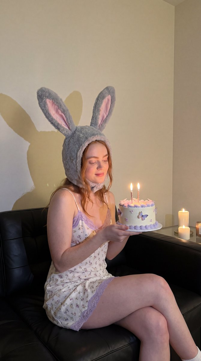 Whimsical Birthday Bunny Ears Portrait AI image template preview