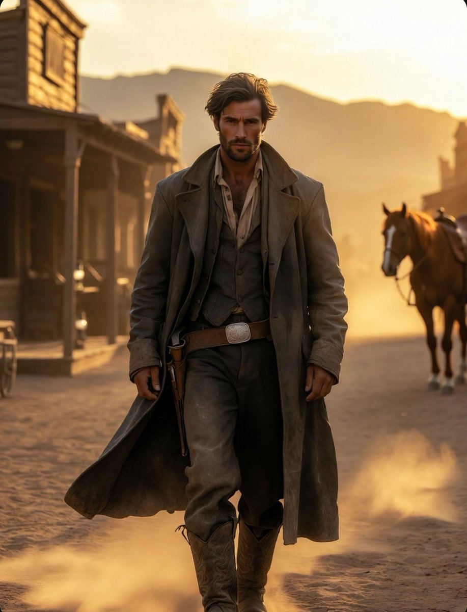 Cinematic Wild West Gunslinger AI image template preview