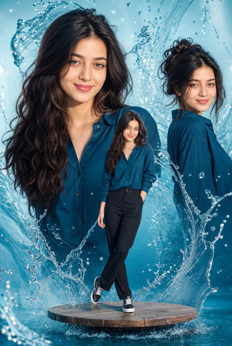Cinematic Water Splash Woman Portrait AI image template preview
