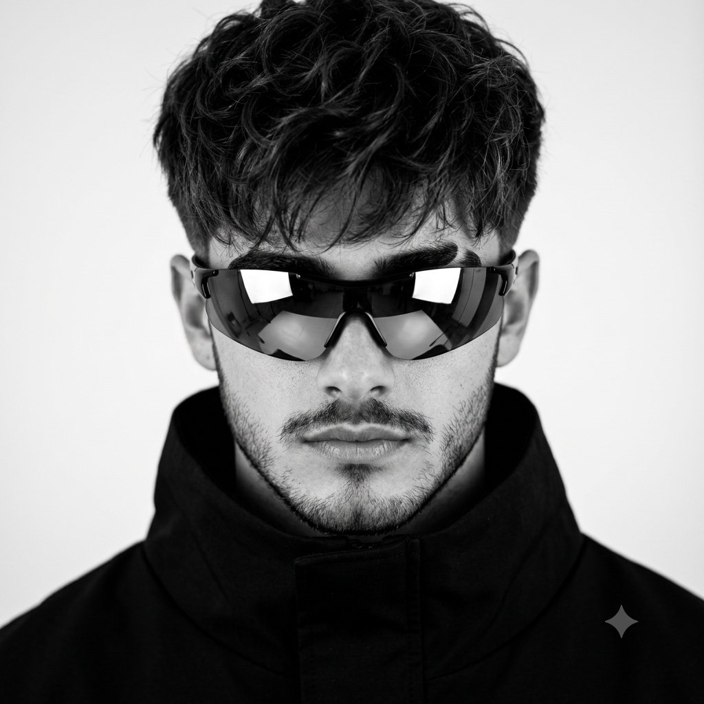 Monochrome Avant-Garde Fashion Portrait AI image template preview