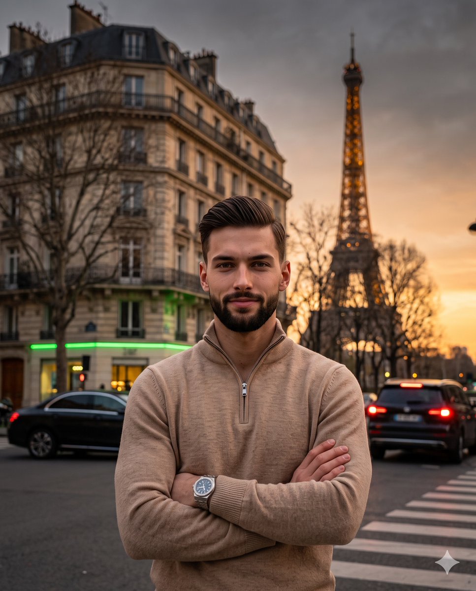 Parisian Twilight Lifestyle Portrait AI image template preview