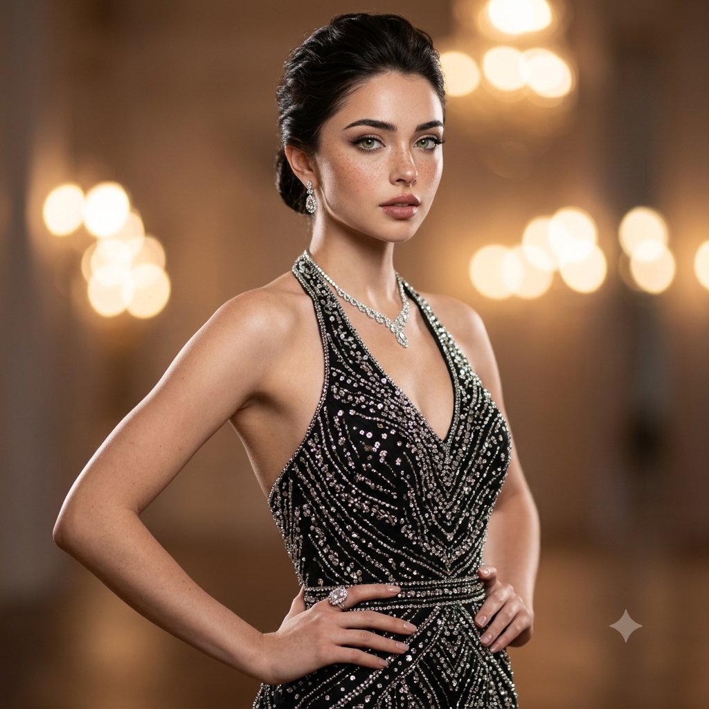 High Fashion Sparkling Black Dress AI image template preview