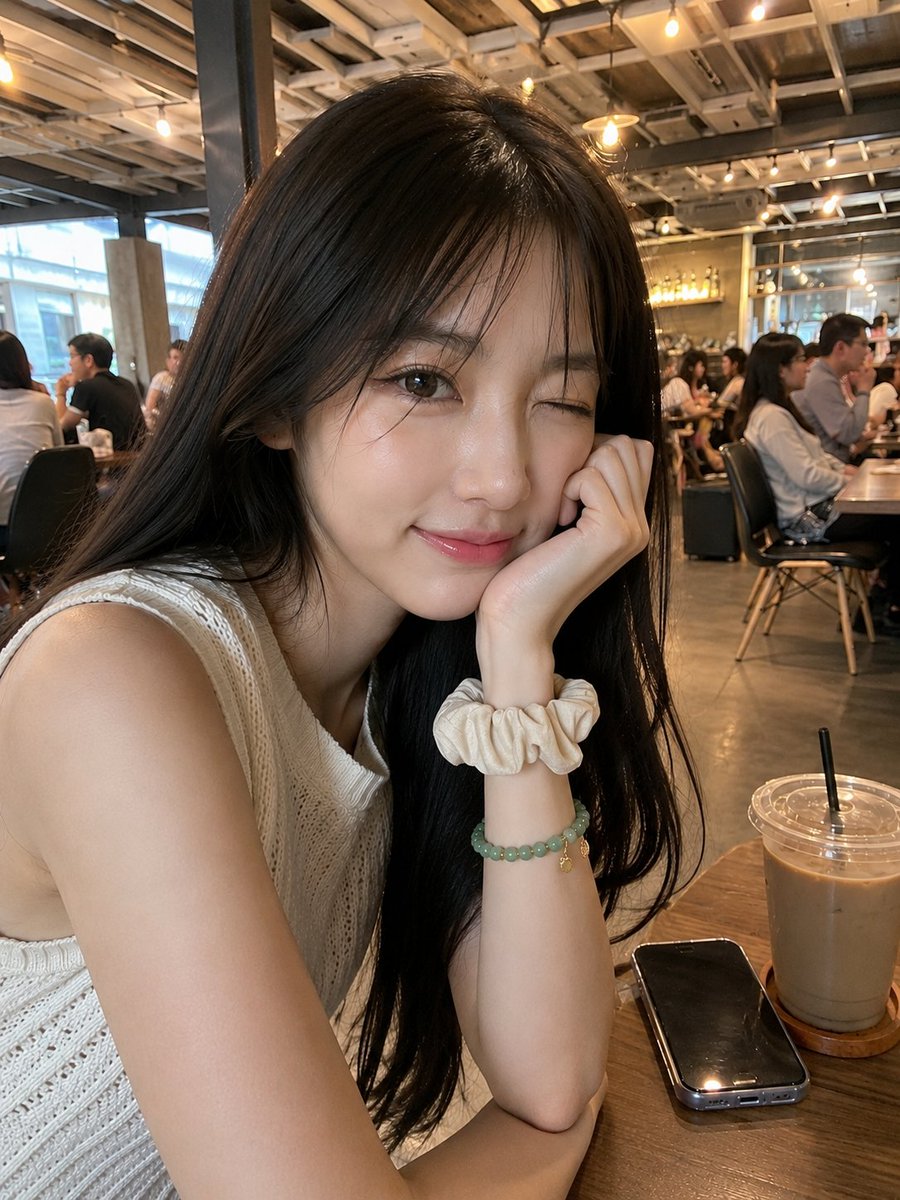 Candid Smartphone Café Portrait AI image template preview