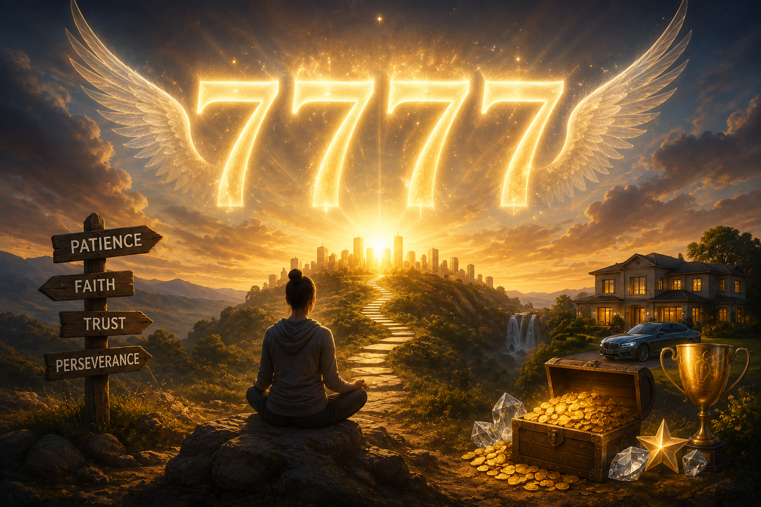 Angel number 7777 meaning patience and divine rewards