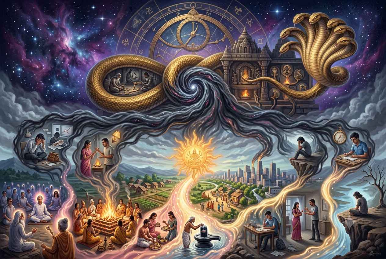 A magnificent illustration of the thousand-headed cosmic serpent Sheshnag