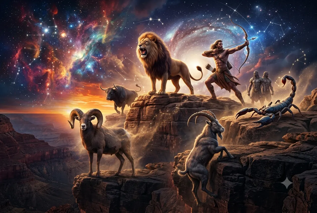 Zodiac signs represented by cosmic animals in astrology