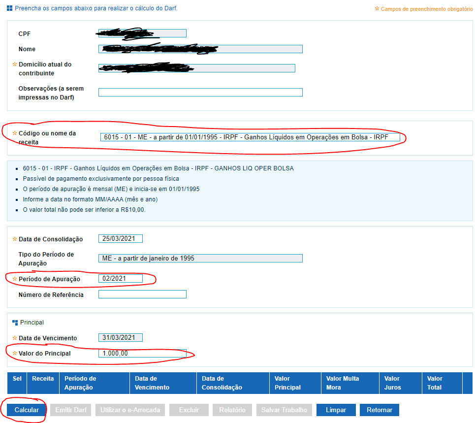 Emitindo um Darf - Site da Receita Federal