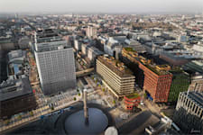 Malmskillnadsgatan 40A - Flygvy över Sergelstan med Sergelgatan, Hötorgsskraporna, Sergelhuset mot Sveavägen, Malmskillnadsgatan och Hamngatan samt Paviljongen.