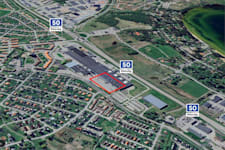 Luxorgatan 1 - Lokalen och parkering i relation till Riksväg 50