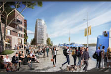 Fjärde Bassängvägen 15 - Vision Värtahamnen 2025. En levande stadsdel! Ett stadsutvecklingsprojekt med Stockholms stad och övriga fastighetsägare.