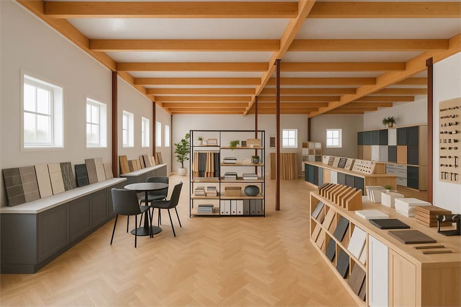 Lagervägen 36 - Visionsbild Showroom - AI genererad