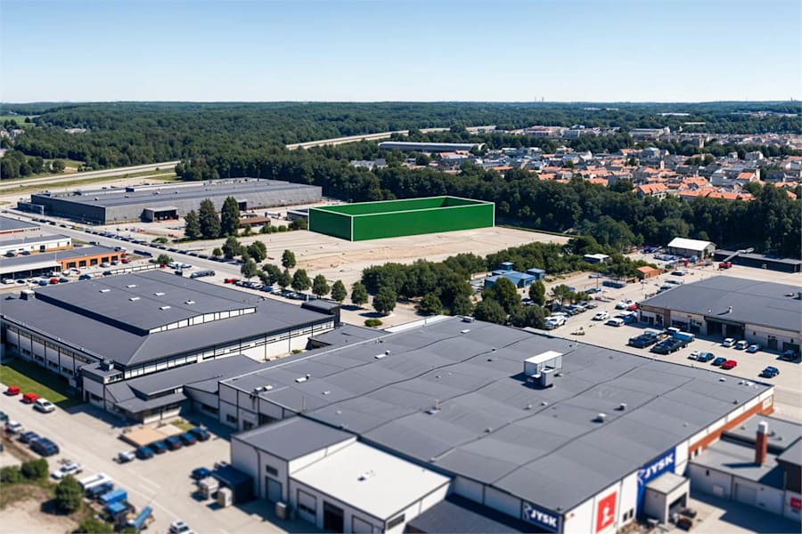 Fraktgatan 4 - Skiss på storlek och placering för hall med fotavtryck om 2 100 kvm (70x30 m.)