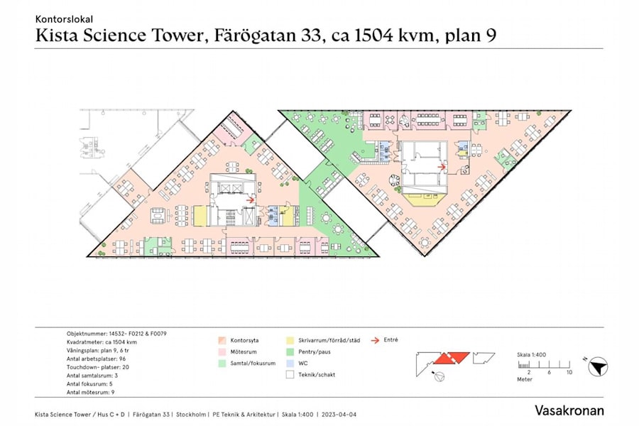 Färögatan 33 - Kista Science Tower, p... - Ritning Kista Science Tower, plan C9+D9, ca 1504 kvm, 14532-F0212 & F0079