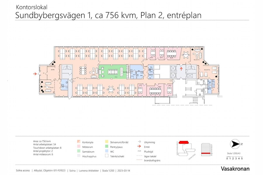 Sundbybergsvägen 1A - Solna Access - Ritning Solna Access, Sundbybergsvägen 1, Solna, plan A2, ca 756 kvm, 611-F01023