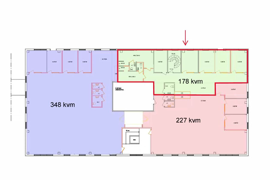 Kraftvägen 28 - Grönmarkeras yta, Kontor plan 1