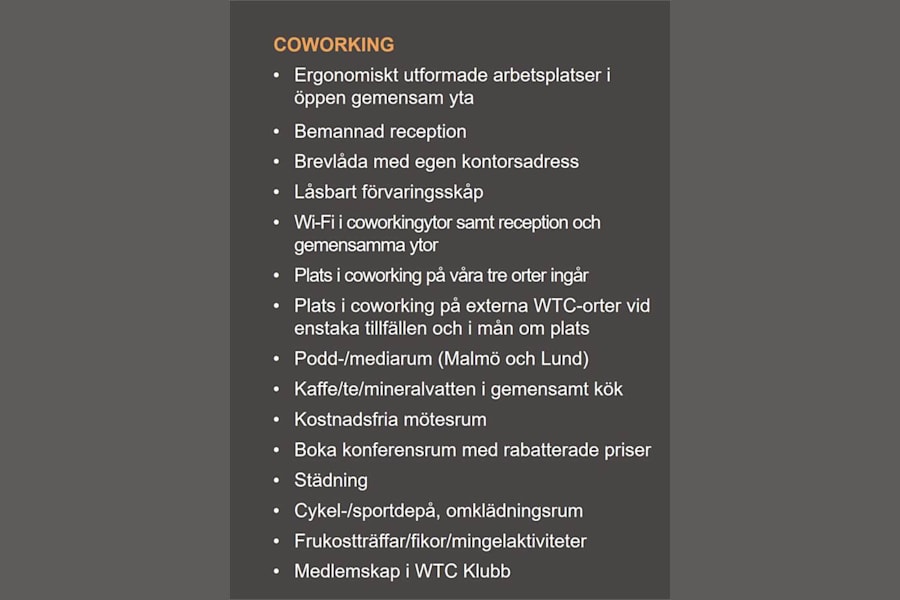 Hedvig Möllers gata 12 - WTC:s förmåner för Coworking