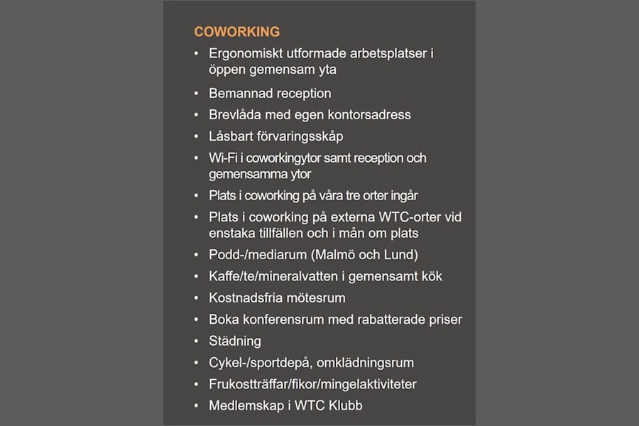 Jungmansgatan 12 - WTC:s förmåner för Coworking