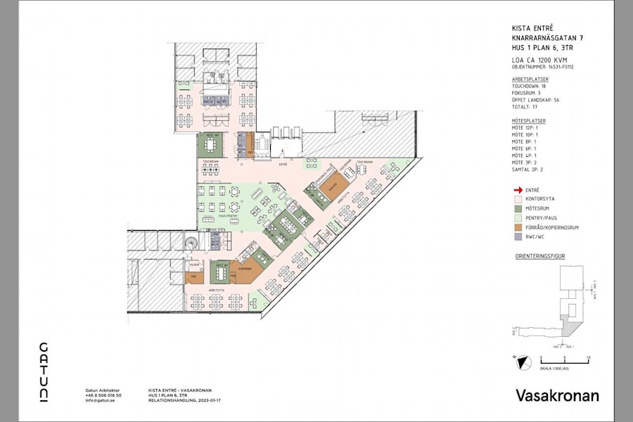 Knarrarnäsgatan 7 - Kista Entré, plan... - Ritning Kista Entré, Hus 1, plan 6, ca 1200 kvm, 14531-F0112