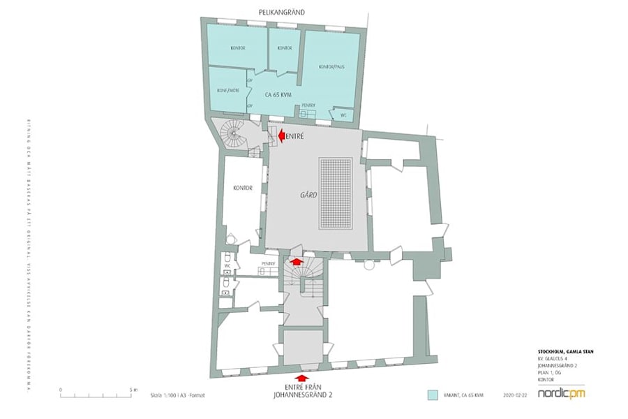 Johannesgränd 2 - Gamla Stan Kv Glaucus 5 plan 1 uthyrningsritning om ca 65 kvm v20210222 (002)