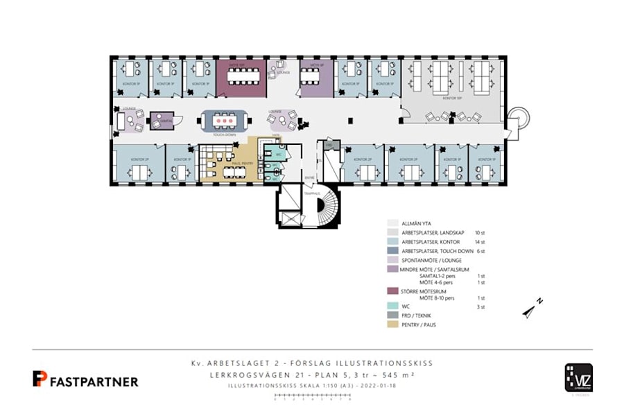 Lerkrogsvägen 21 - Arbetslaget 2 - Plan 5, 3tr - Fastpartner - Illustrationsskiss - 220118_001