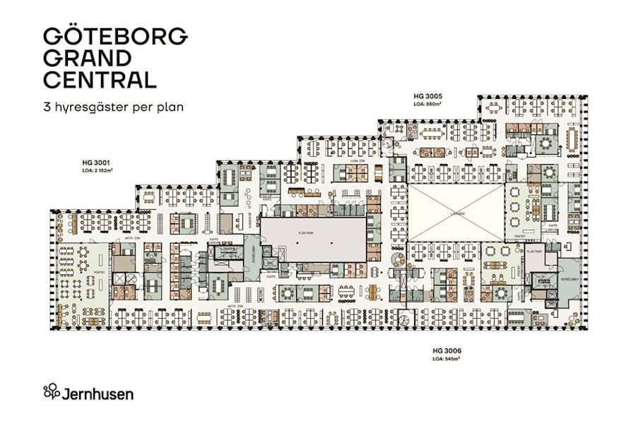 Göteborg Grand Central - Grand Central 3 hyresgäster per plan