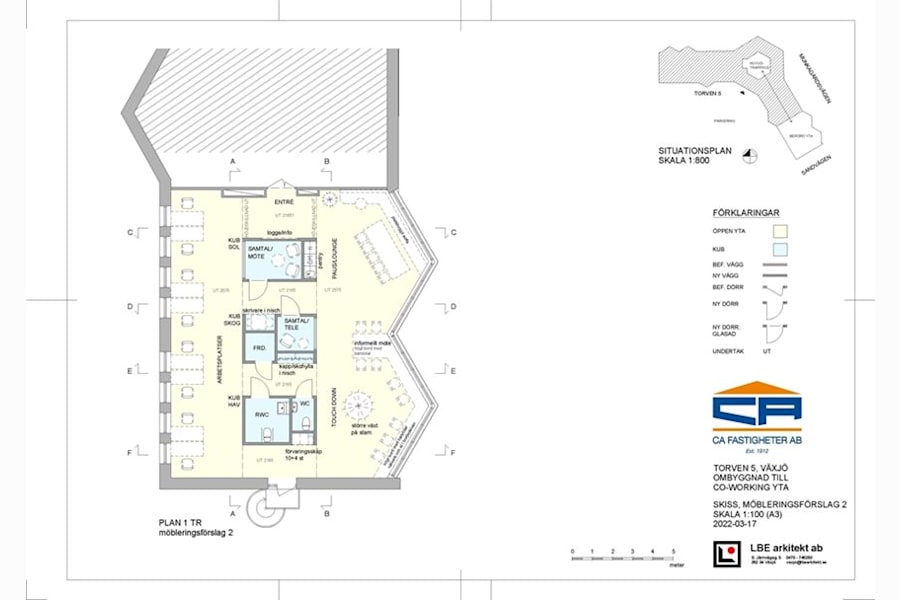 Sandvägen 2 - Ritning ombyggnad Kv Torven 5. Möbleringsförslag 2 samt skiss vyer._Sida_1