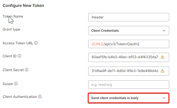 Send as Client Credentials in
Body