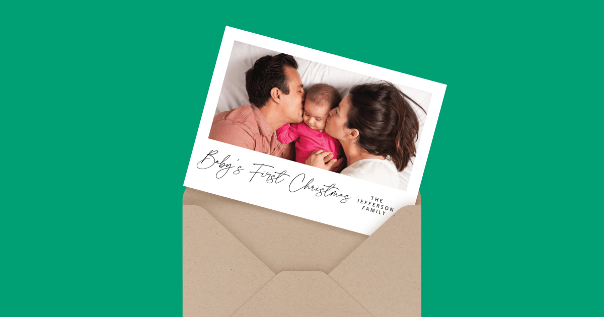 First Christmas Script Baby's First Christmas Script Christmas Photo Card | Postable | Postable