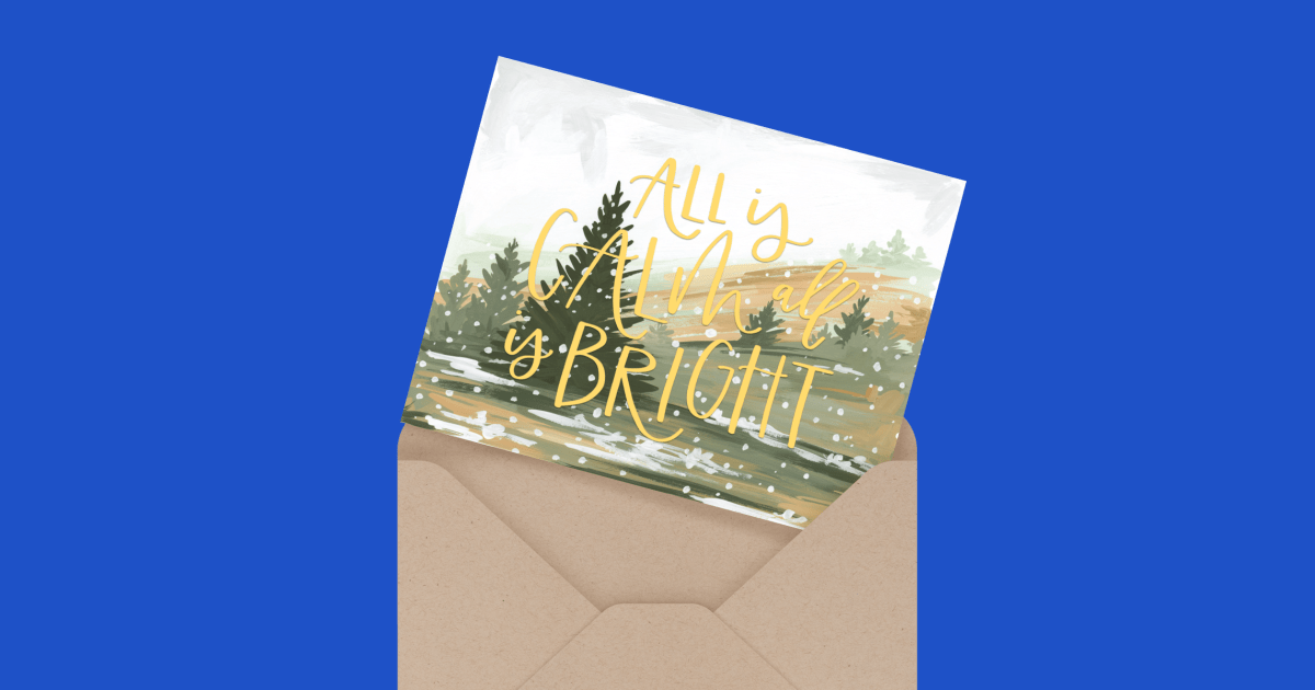 Christmas Card: All is Calm All is Bright, Winter Backdrop | Postable